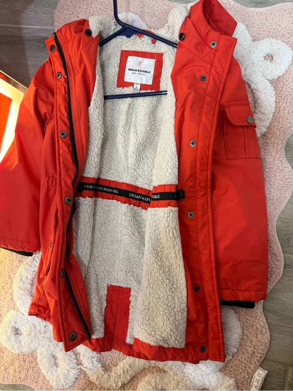 Urban Republic Red-Orange Sherpa-Lined Kids Puffer Jacket with Hood